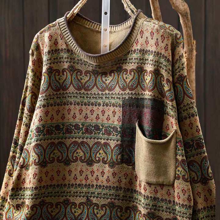 Maglione da donna in cotone con scollo rotondo, manica lunga, motivo floreale autunnale con motivo Buddha Stones Plant e tasca - image 14