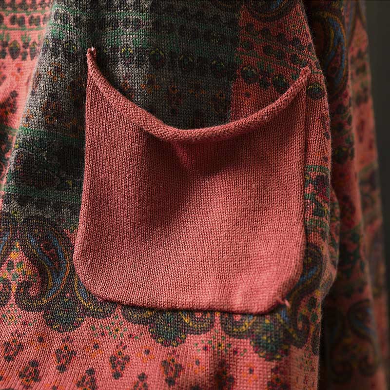 Maglione da donna in cotone con scollo rotondo, manica lunga, motivo floreale autunnale con motivo Buddha Stones Plant e tasca - image 7