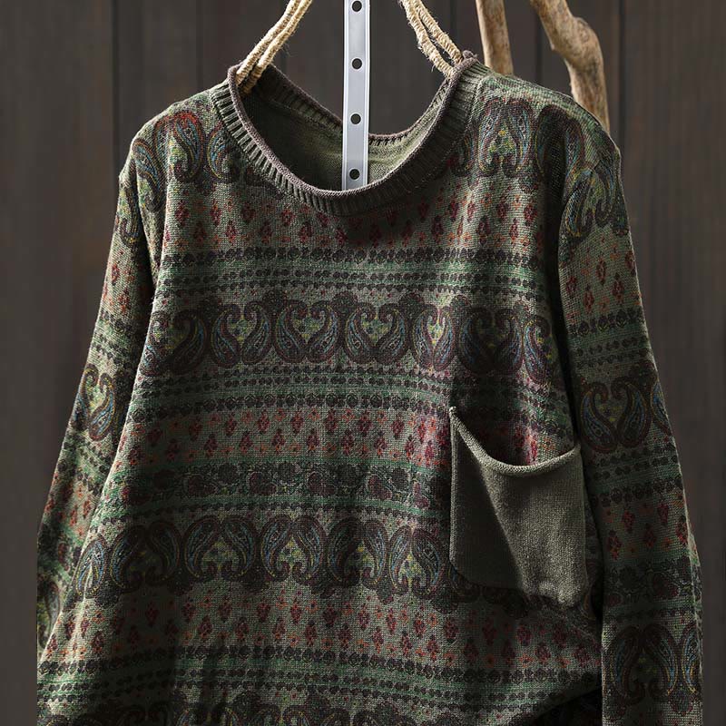 Maglione da donna in cotone con scollo rotondo, manica lunga, motivo floreale autunnale con motivo Buddha Stones Plant e tasca - image 16