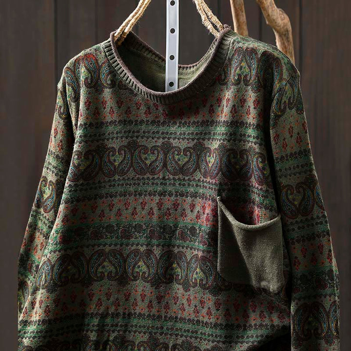 Maglione da donna in cotone con scollo rotondo, manica lunga, motivo floreale autunnale con motivo Buddha Stones Plant e tasca - image 16