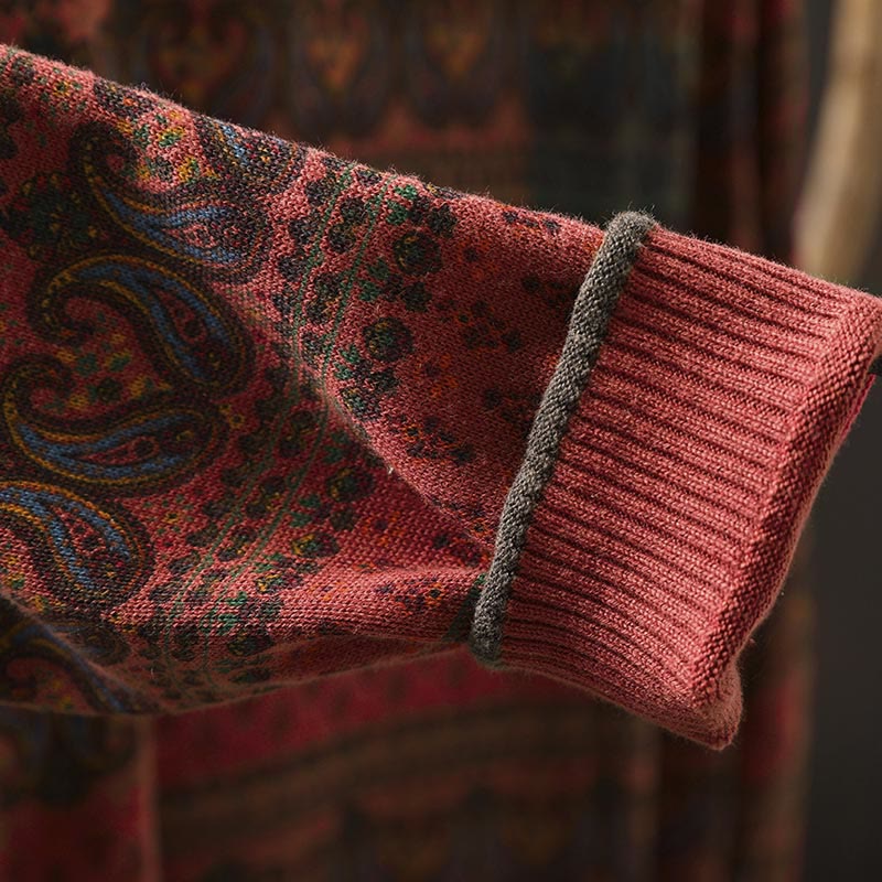 Maglione da donna in cotone con scollo rotondo, manica lunga, motivo floreale autunnale con motivo Buddha Stones Plant e tasca - image 10