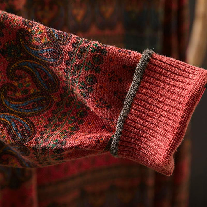 Maglione da donna in cotone con scollo rotondo, manica lunga, motivo floreale autunnale con motivo Buddha Stones Plant e tasca - image 10