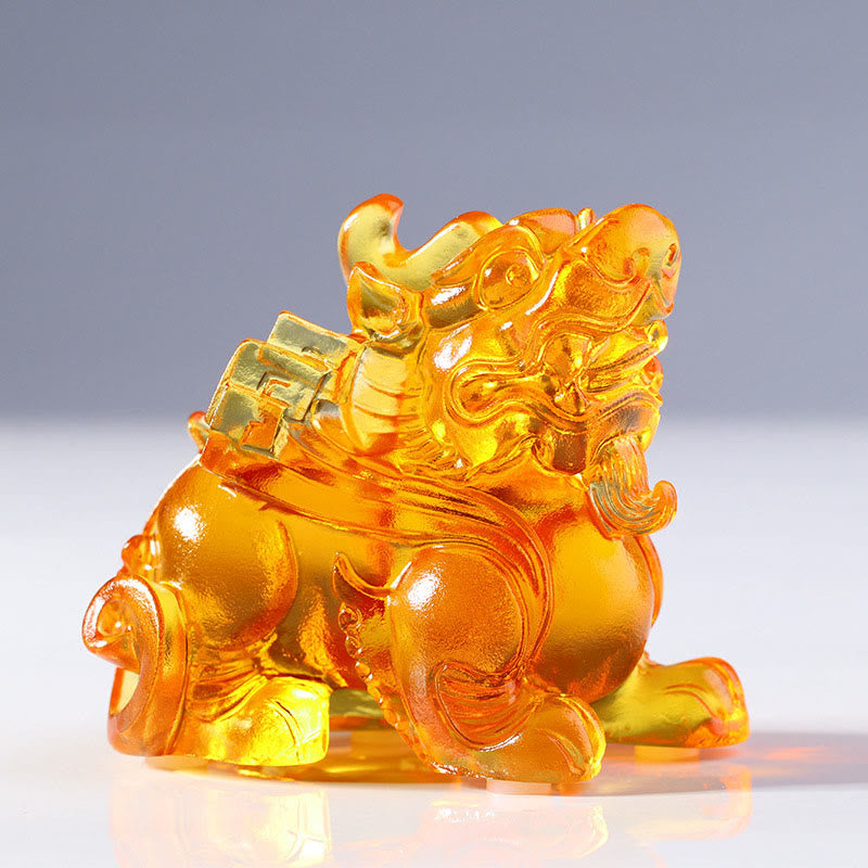 Buddha Stones Liuli Cristallo Pixiu Ricchezza Fortuna Decorazione per la casa - Pixiu maschio giallo (zampa sinistra in avanti) 8,5*5*7,5 cm - image 9