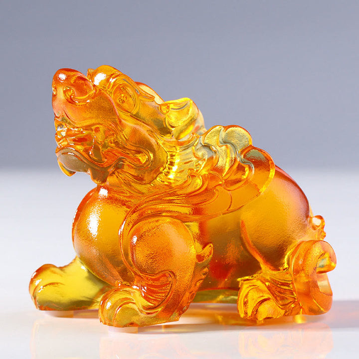 Buddha Stones Liuli Cristallo Pixiu Ricchezza Fortuna Decorazione per la casa - Pixiu femmina gialla (zampa destra in avanti) 8,5*5*7,5 cm - image 10