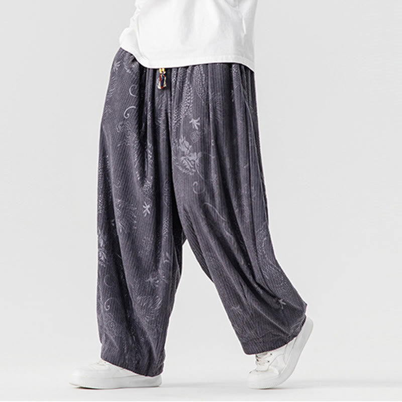 Pantaloni harem da uomo in velluto a coste di cotone con motivo drago fenice invernale Buddha Stones con tasche - image 27