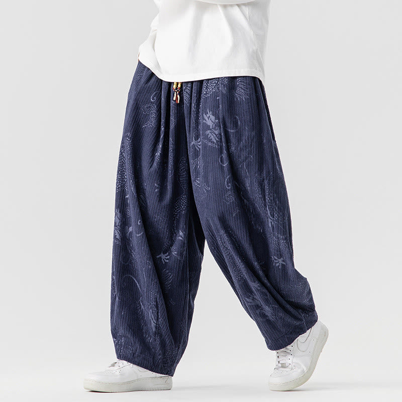 Pantaloni harem da uomo in velluto a coste di cotone con motivo drago fenice invernale Buddha Stones con tasche - image 20