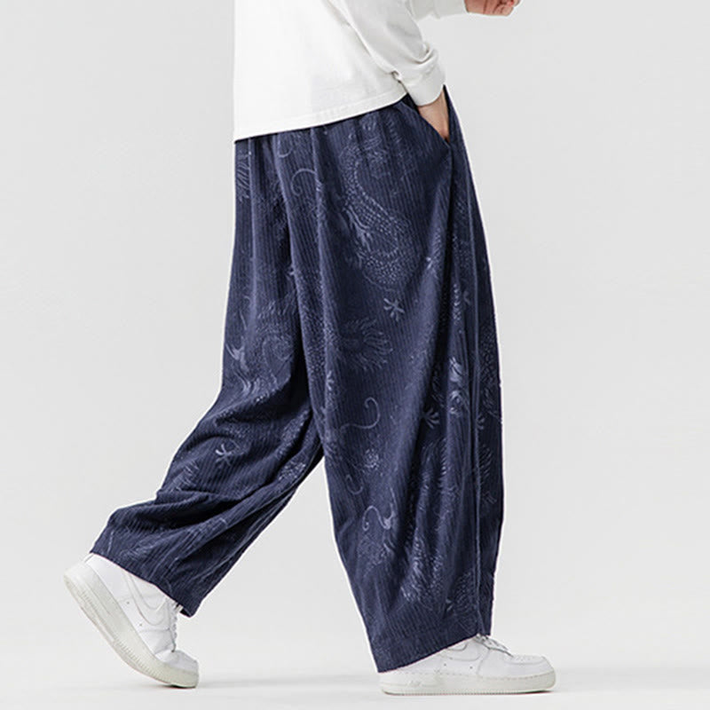 Pantaloni harem da uomo in velluto a coste di cotone con motivo drago fenice invernale Buddha Stones con tasche - image 21