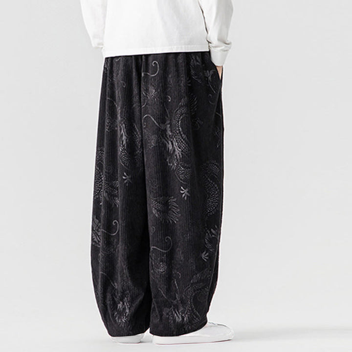 Pantaloni harem da uomo in velluto a coste di cotone con motivo drago fenice invernale Buddha Stones con tasche - image 33