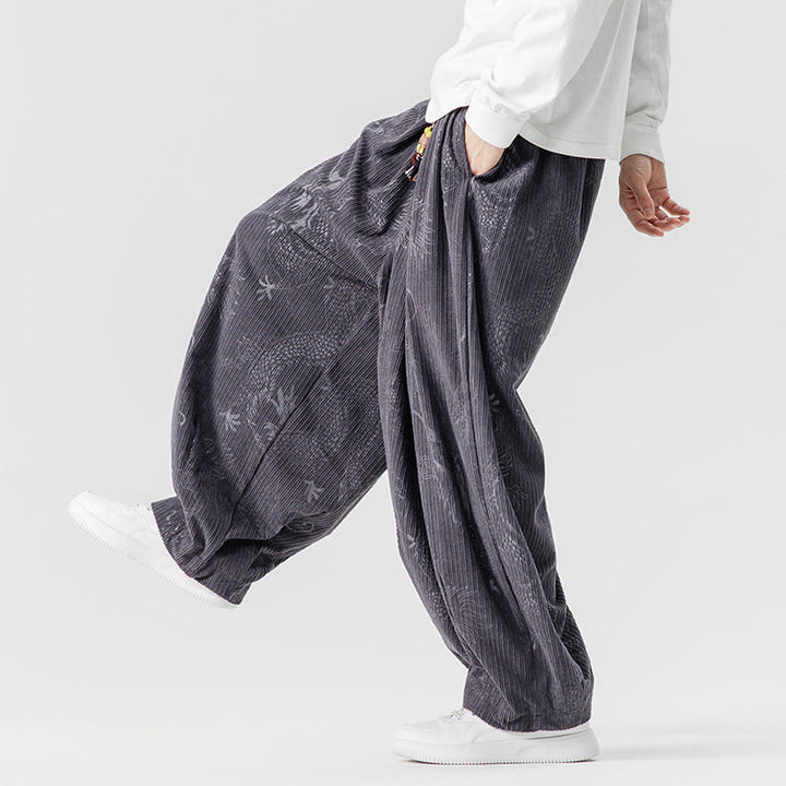 Pantaloni harem da uomo in velluto a coste di cotone con motivo drago fenice invernale Buddha Stones con tasche - image 30