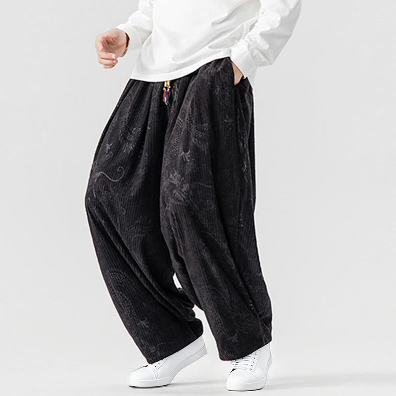 Pantaloni harem da uomo in velluto a coste di cotone con motivo drago fenice invernale Buddha Stones con tasche - image 36