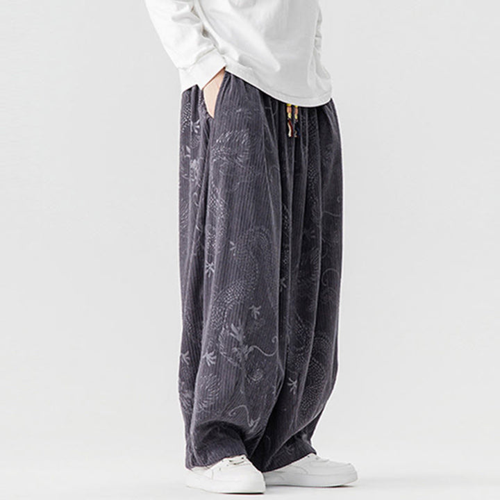 Pantaloni harem da uomo in velluto a coste di cotone con motivo drago fenice invernale Buddha Stones con tasche - image 26