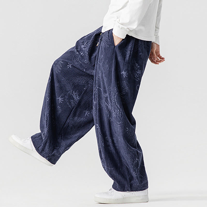 Pantaloni harem da uomo in velluto a coste di cotone con motivo drago fenice invernale Buddha Stones con tasche - image 23