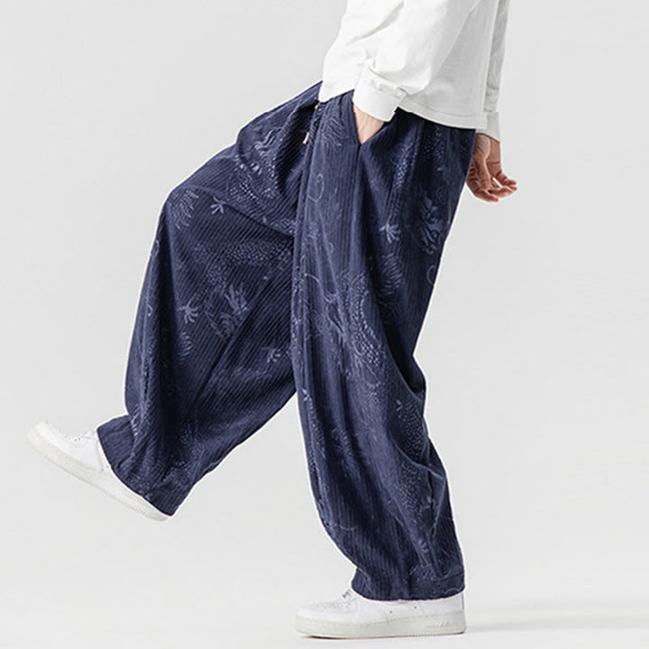 Pantaloni harem da uomo in velluto a coste di cotone con motivo drago fenice invernale Buddha Stones con tasche - image 23