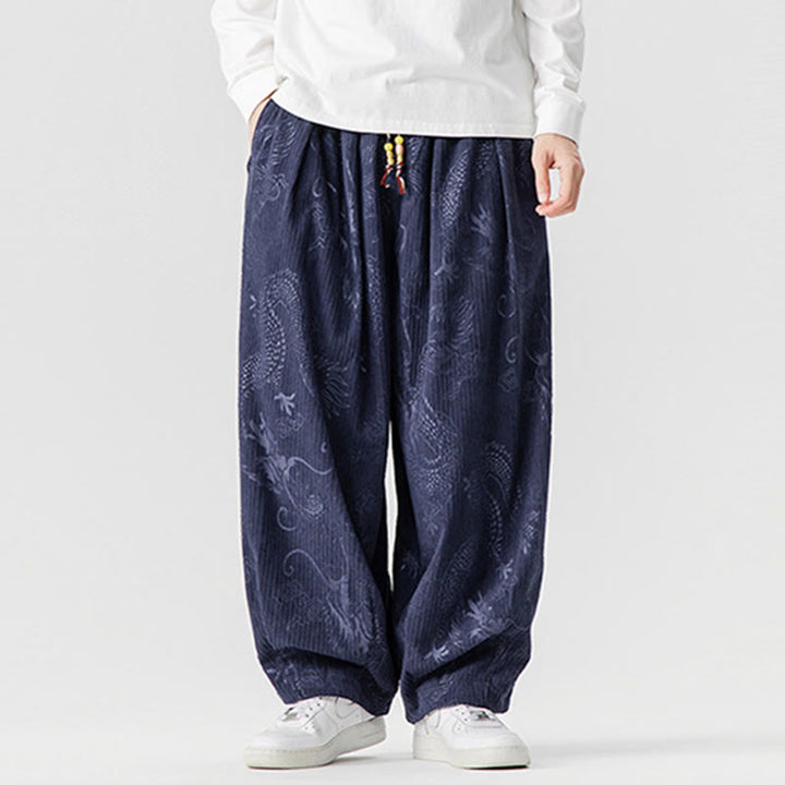 Pantaloni harem da uomo in velluto a coste di cotone con motivo drago fenice invernale Buddha Stones con tasche - image 17