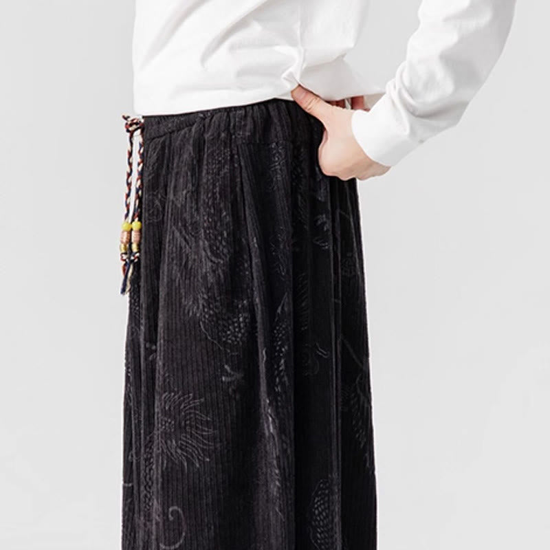 Pantaloni harem da uomo in velluto a coste di cotone con motivo drago fenice invernale Buddha Stones con tasche - image 38