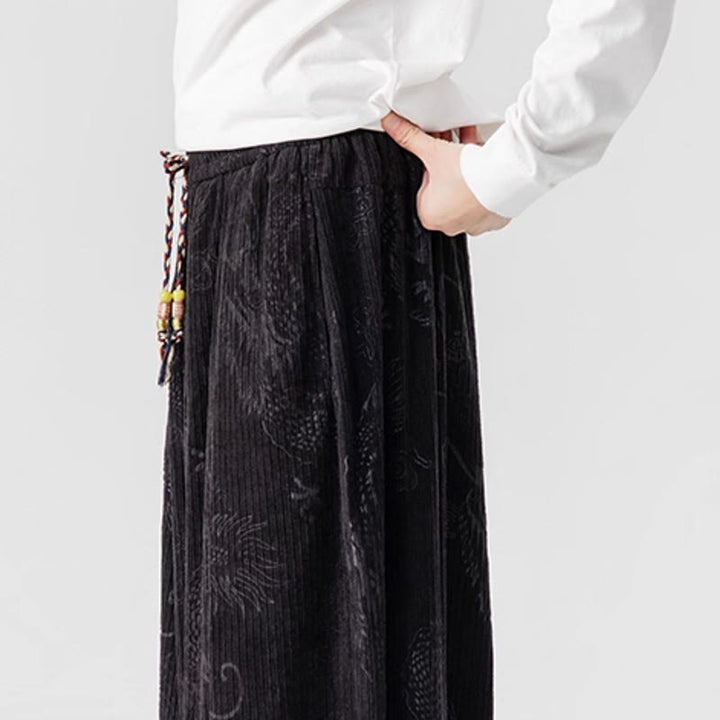 Pantaloni harem da uomo in velluto a coste di cotone con motivo drago fenice invernale Buddha Stones con tasche - image 38