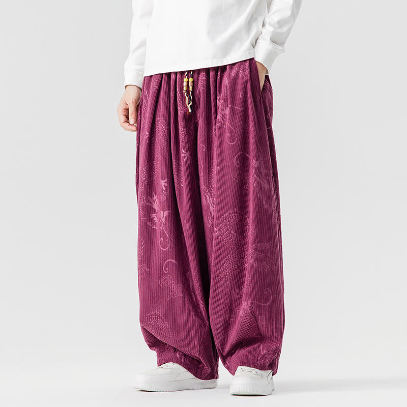 Pantaloni harem da uomo in velluto a coste di cotone con motivo drago fenice invernale Buddha Stones con tasche - image 11