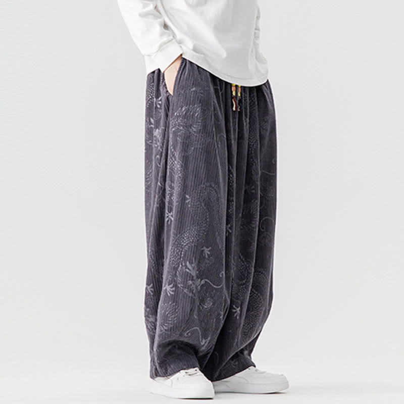 Pantaloni harem da uomo in velluto a coste di cotone con motivo drago fenice invernale Buddha Stones con tasche - image 26