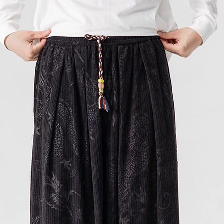 Pantaloni harem da uomo in velluto a coste di cotone con motivo drago fenice invernale Buddha Stones con tasche - image 39