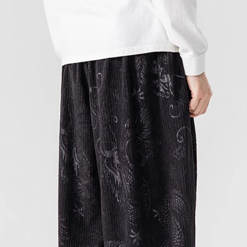 Pantaloni harem da uomo in velluto a coste di cotone con motivo drago fenice invernale Buddha Stones con tasche - image 40