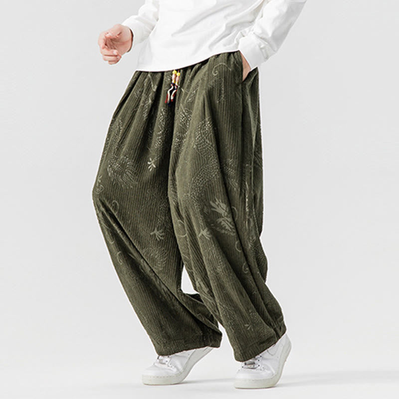 Pantaloni harem da uomo in velluto a coste di cotone con motivo drago fenice invernale Buddha Stones con tasche - image 6