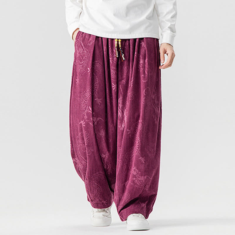 Pantaloni harem da uomo in velluto a coste di cotone con motivo drago fenice invernale Buddha Stones con tasche - image 10
