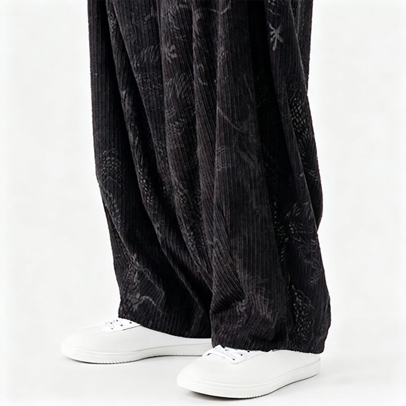Pantaloni harem da uomo in velluto a coste di cotone con motivo drago fenice invernale Buddha Stones con tasche - image 41