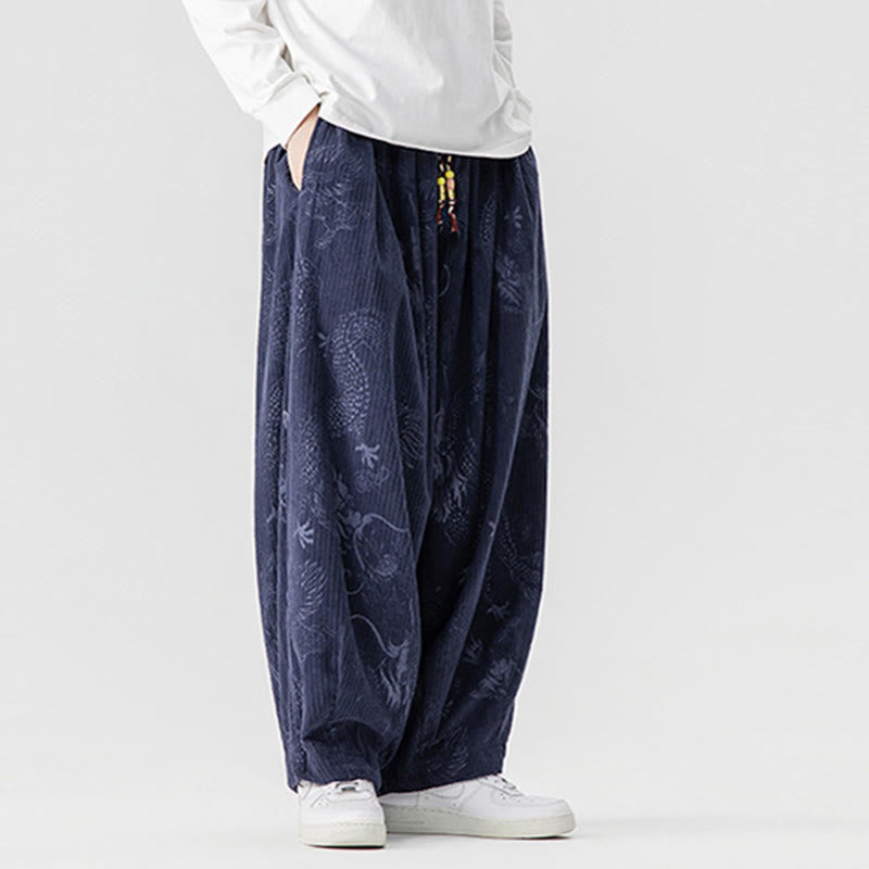 Pantaloni harem da uomo in velluto a coste di cotone con motivo drago fenice invernale Buddha Stones con tasche - image 19