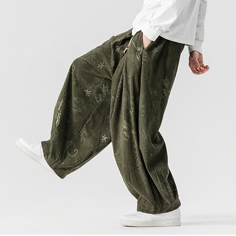 Pantaloni harem da uomo in velluto a coste di cotone con motivo drago fenice invernale Buddha Stones con tasche - image 7