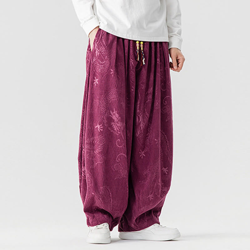 Pantaloni harem da uomo in velluto a coste di cotone con motivo drago fenice invernale Buddha Stones con tasche - image 12