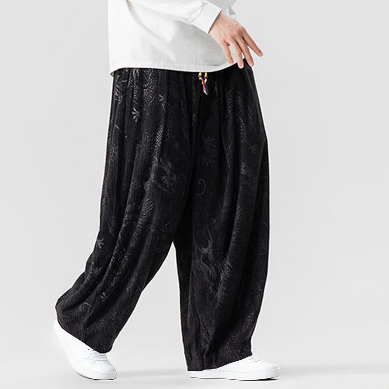 Pantaloni harem da uomo in velluto a coste di cotone con motivo drago fenice invernale Buddha Stones con tasche - image 35