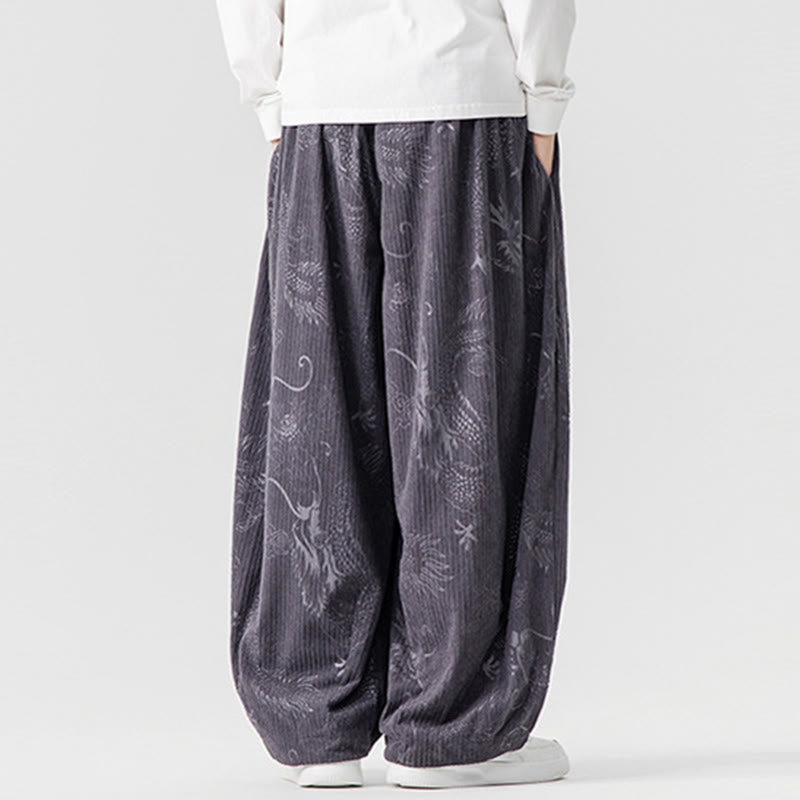 Pantaloni harem da uomo in velluto a coste di cotone con motivo drago fenice invernale Buddha Stones con tasche - image 28