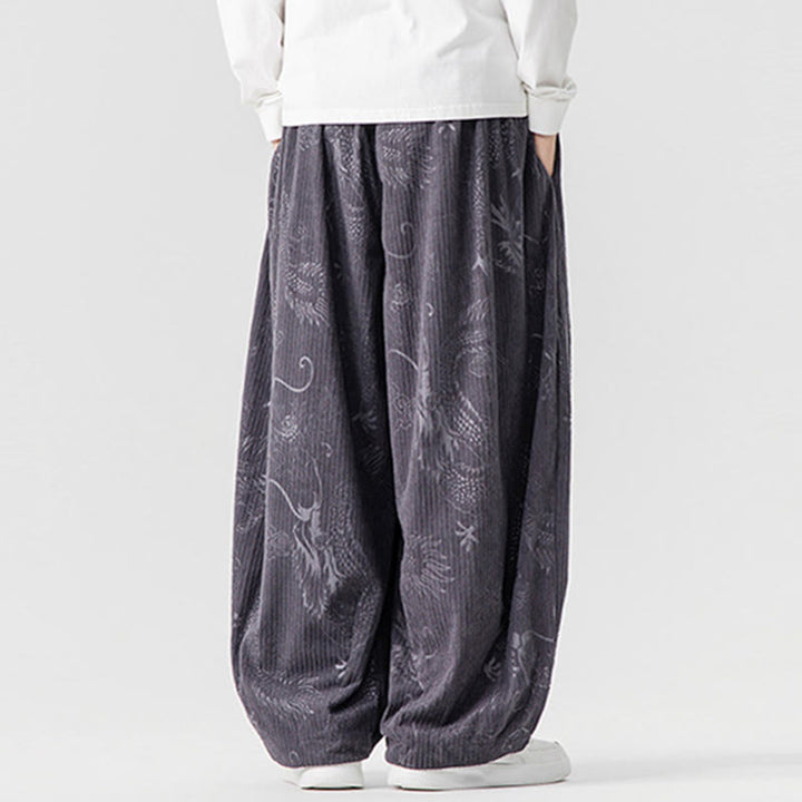 Pantaloni harem da uomo in velluto a coste di cotone con motivo drago fenice invernale Buddha Stones con tasche - image 28