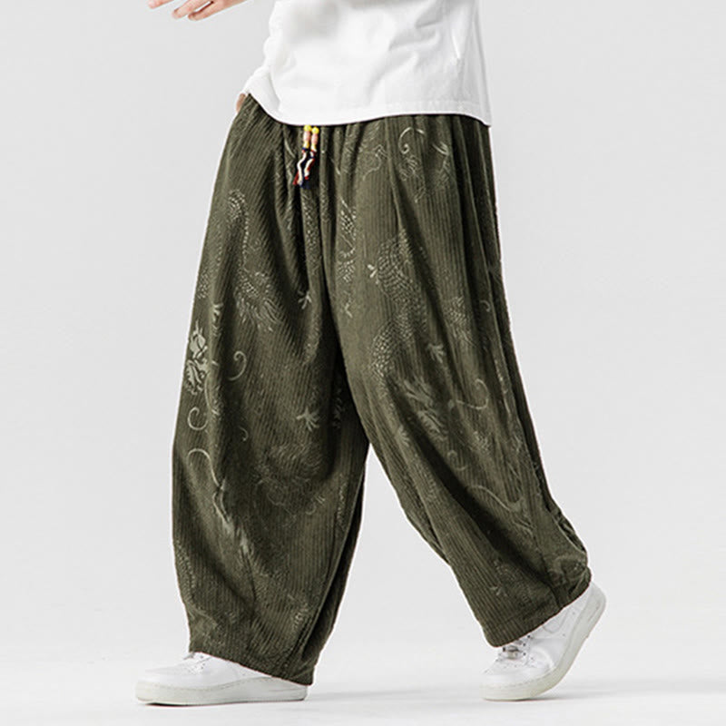 Pantaloni harem da uomo in velluto a coste di cotone con motivo drago fenice invernale Buddha Stones con tasche - image 4