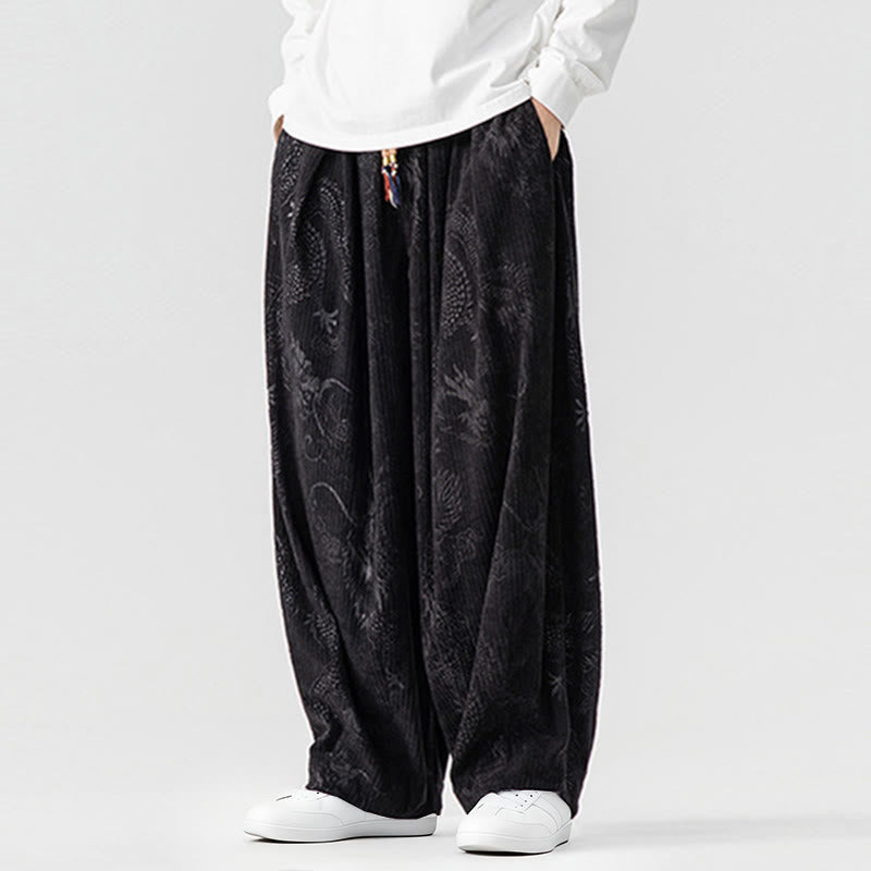 Pantaloni harem da uomo in velluto a coste di cotone con motivo drago fenice invernale Buddha Stones con tasche - image 32