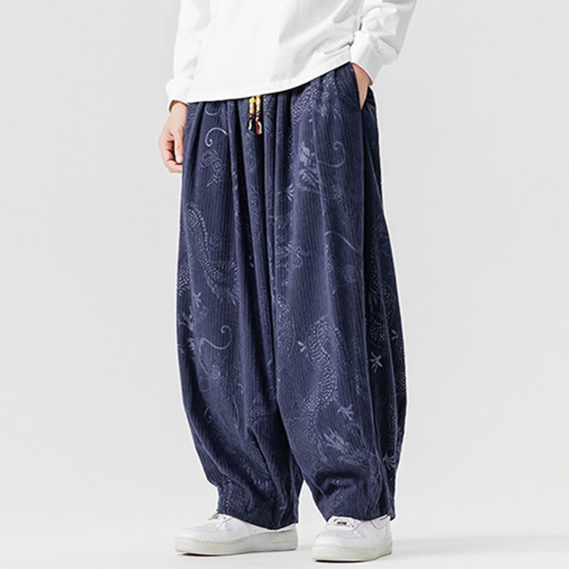 Pantaloni harem da uomo in velluto a coste di cotone con motivo drago fenice invernale Buddha Stones con tasche - image 18