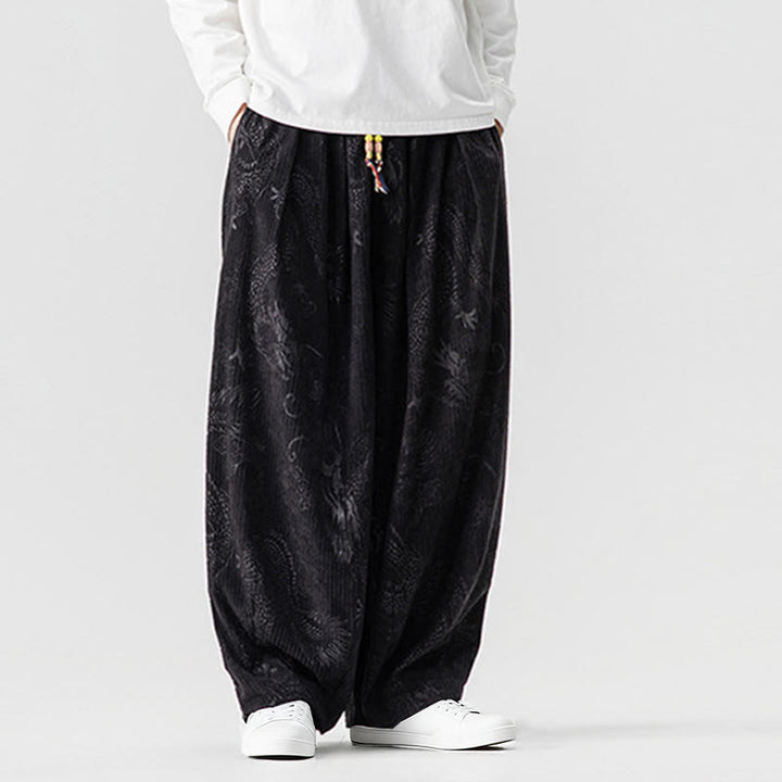 Pantaloni harem da uomo in velluto a coste di cotone con motivo drago fenice invernale Buddha Stones con tasche - image 34