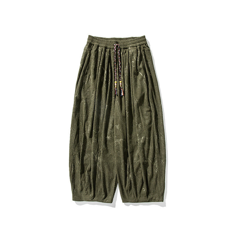 Pantaloni harem da uomo in velluto a coste di cotone con motivo drago fenice invernale Buddha Stones con tasche - image 8