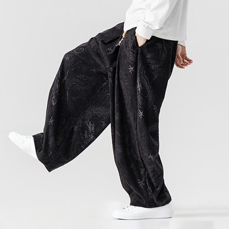 Pantaloni harem da uomo in velluto a coste di cotone con motivo drago fenice invernale Buddha Stones con tasche - image 37