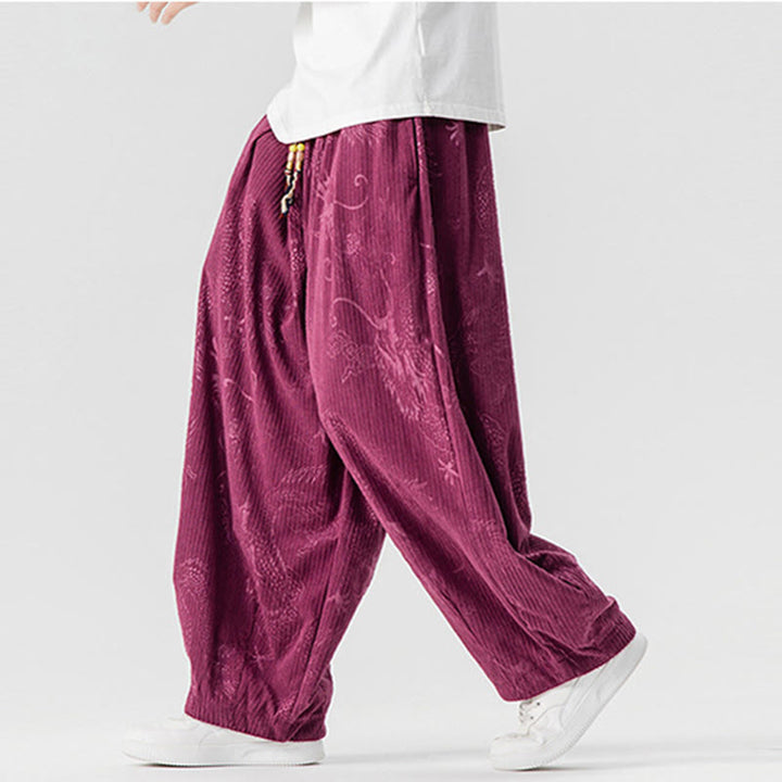 Pantaloni harem da uomo in velluto a coste di cotone con motivo drago fenice invernale Buddha Stones con tasche - image 13