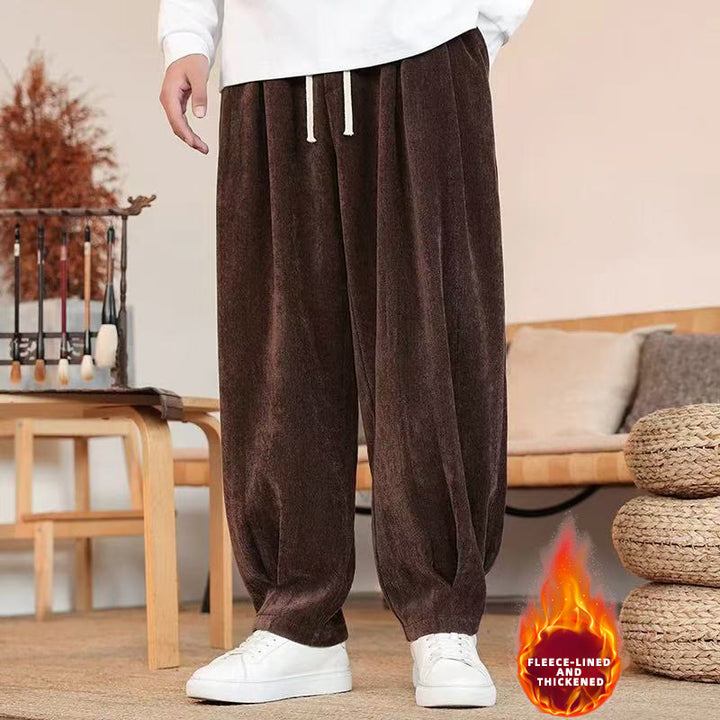 Pantaloni da uomo in puro cotone invernale con fodera in pile spesso e tasche , Buddha Stones - Marrone sella (foderato in pile) - US/UK/AU46, EU56 (5XL) - image 29