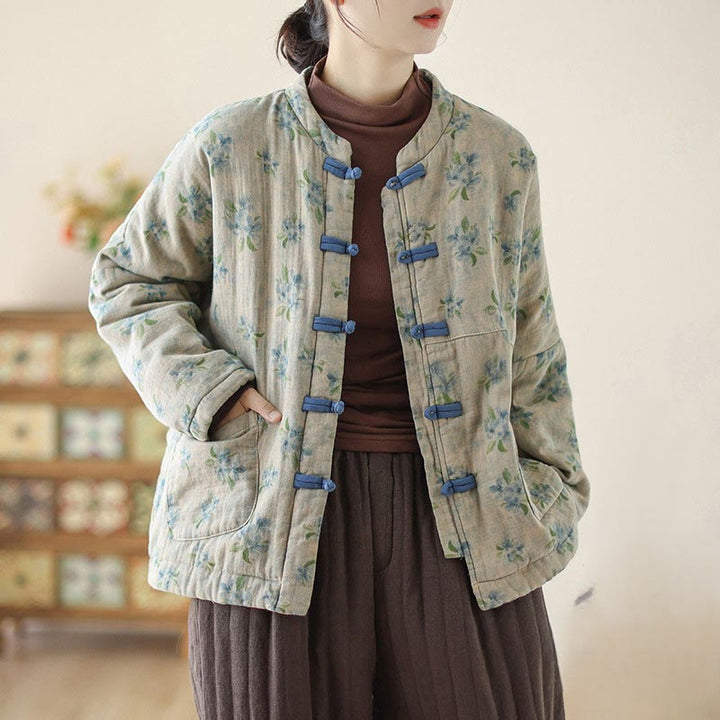 Giacca da donna a maniche lunghe in cotone termico con stampa floreale e tasche Buddha Stones - SteelBlue - US14, UK/AU18, EU46 (2XL) - image 11