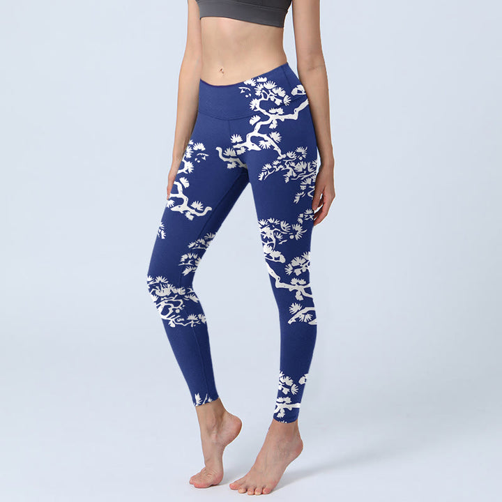 Leggings da palestra con stampa Buddha Stones Pine Tree Silhouette Pattern, pantaloni da yoga da donna - Marina - US18, UK/AU22, EU50 (4XL) - image 0