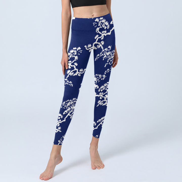 Leggings da palestra con stampa Buddha Stones Pine Tree Silhouette Pattern, pantaloni da yoga da donna - image 5