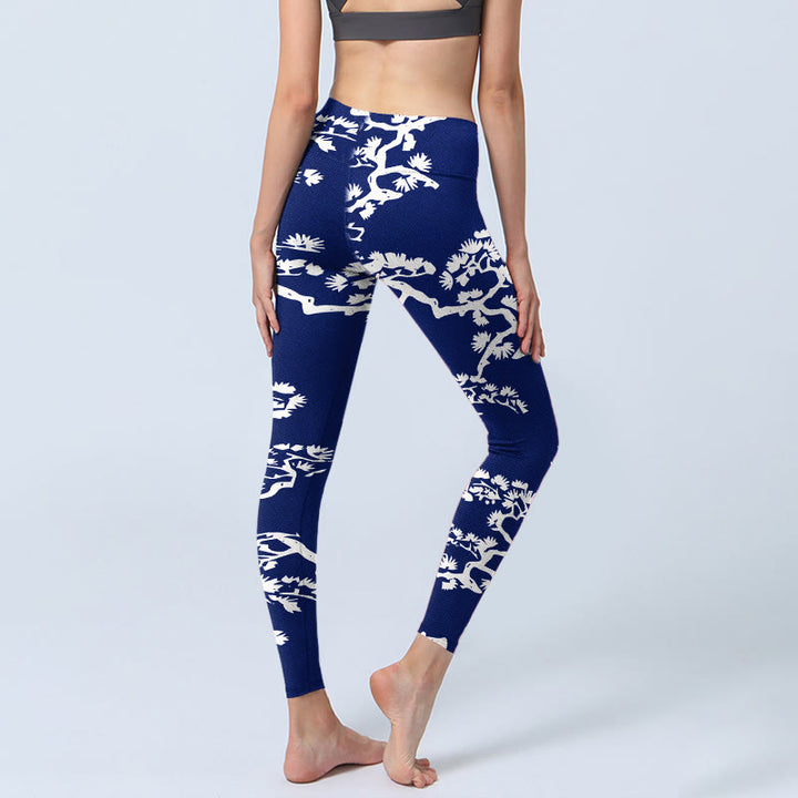 Leggings da palestra con stampa Buddha Stones Pine Tree Silhouette Pattern, pantaloni da yoga da donna - image 3