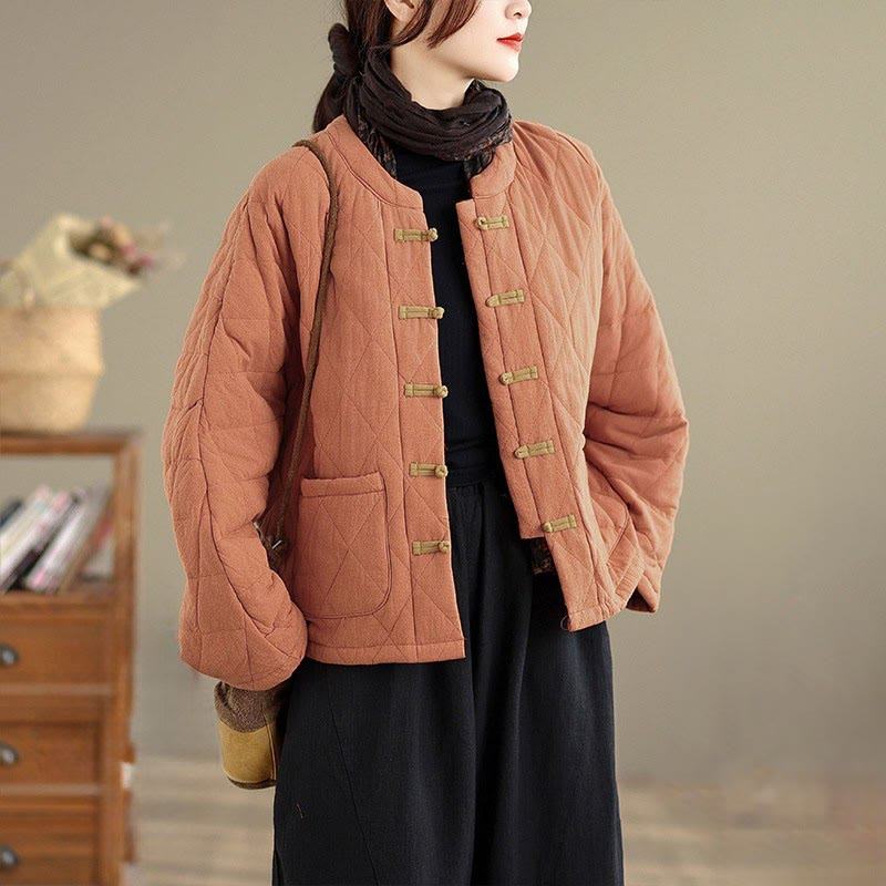 Giacca da donna Buddha Stones Tai Chi Zen a maniche lunghe, imbottita in cotone, con tasche - Corallo - US14, UK/AU18, EU46 (2XL) - image 0