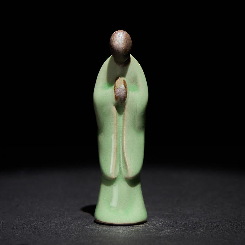 Statua in ceramica del monaco da meditazione, Buddha Stones, decorazione per la casa della serenità - Fiocco verde 2*2*7,5 cm - image 25