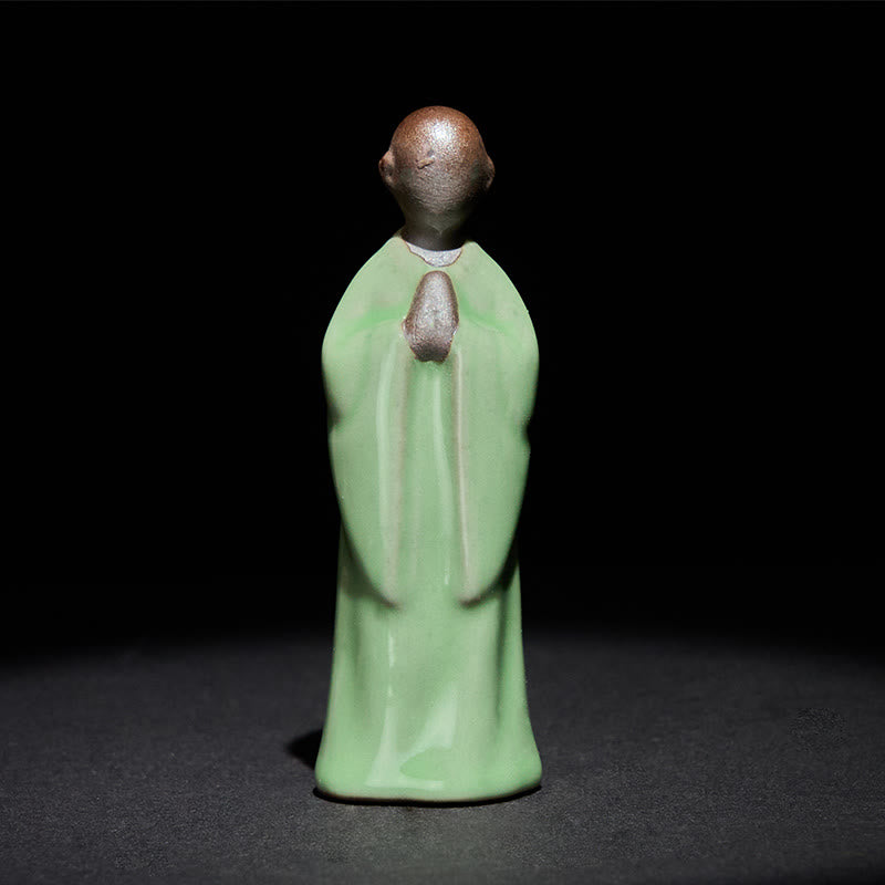 Statua in ceramica del monaco da meditazione, Buddha Stones, decorazione per la casa della serenità - Contemplazione verde 3*3*9,5 cm - image 33