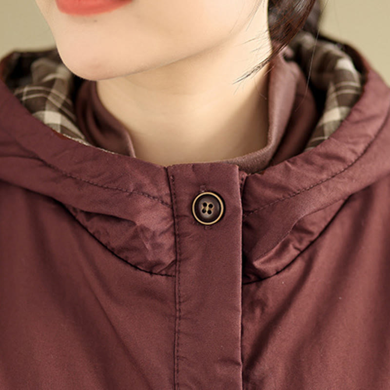 Felpa con cappuccio a quadri con motivo Buddha Stones, da donna, a maniche lunghe, in cotone spesso, con tasche - image 9