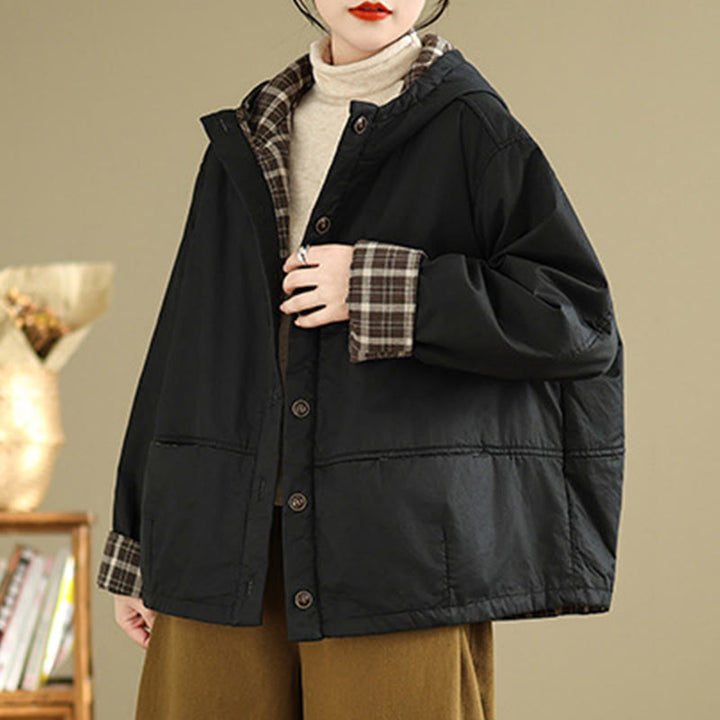 Felpa con cappuccio a quadri con motivo Buddha Stones, da donna, a maniche lunghe, in cotone spesso, con tasche - image 14